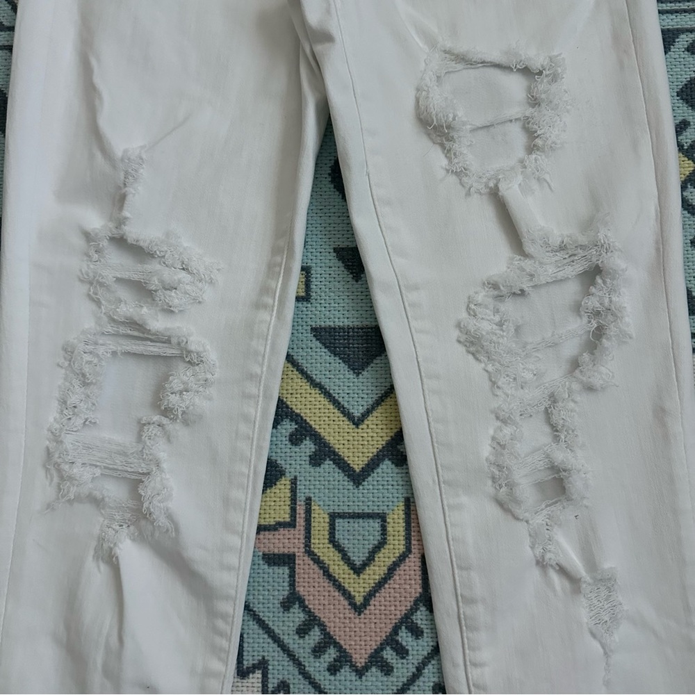 American Eagle White Stretch Ripped Super Hi-Rise Jegging Crop Jeans - Picture 9 of 16